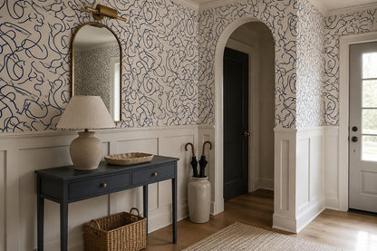 Graphic Blue Line Art Faces Wallpaper Mural - image 4