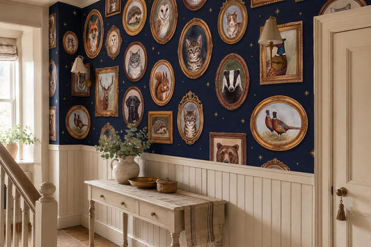 Whimsical Framed Woodland Portraits and Stars Wallpaper Mural - image 1