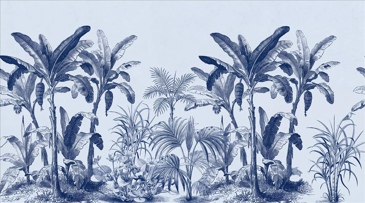 Blue Tropical Plants Wallpaper Mural - pattern detail