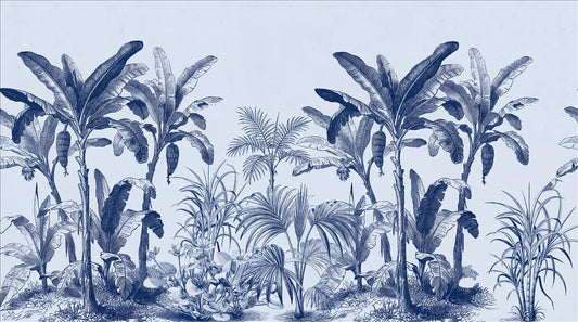 Blue Tropical Plants Wallpaper Mural - pattern detail