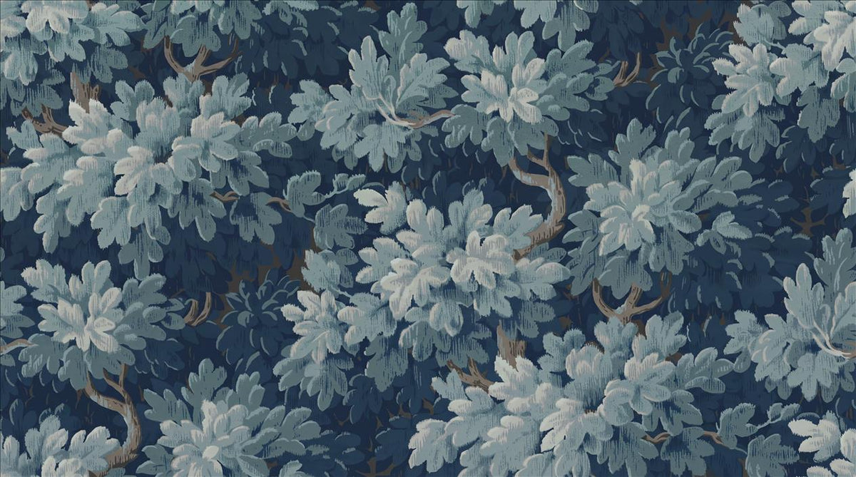 Moody Layered Blue Foliage Wallpaper Mural