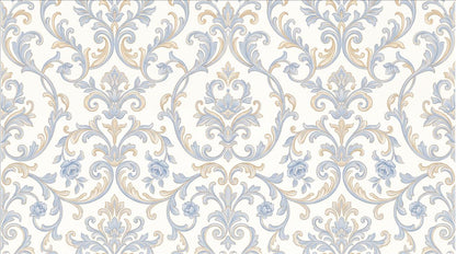 Refined Blue Gold Damask Scrolls Wallpaper Mural - image 2