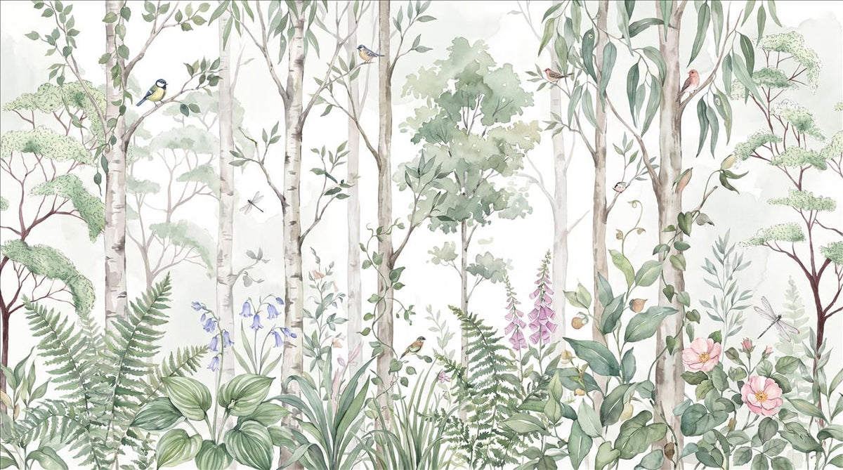 Fresh Birch Woodland and Flowers Wallpaper Mural - image 2