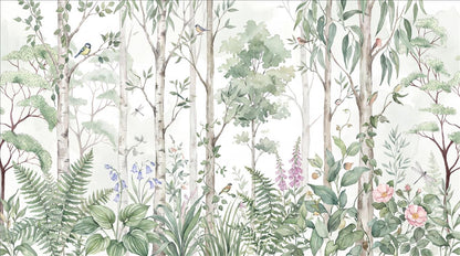 Fresh Birch Woodland and Flowers Wallpaper Mural - image 2