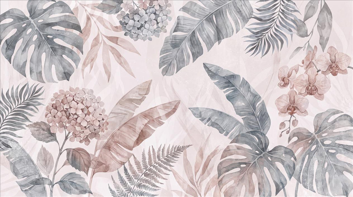 Monstera Hydrangea Wallpaper Mural