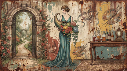 Art Nouveau Woman Artist Studio Wallpaper Mural - pattern detail