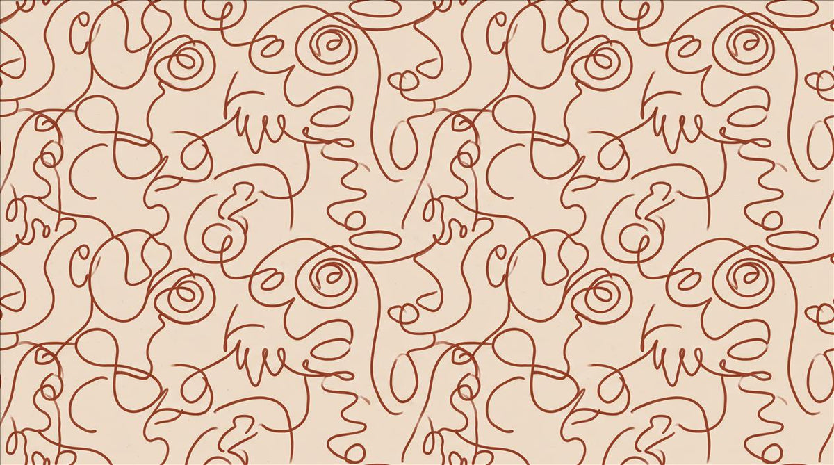 Warm Terracotta Line Art Faces Wallpaper Mural - image 2