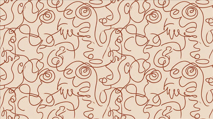 Warm Terracotta Line Art Faces Wallpaper Mural - image 2