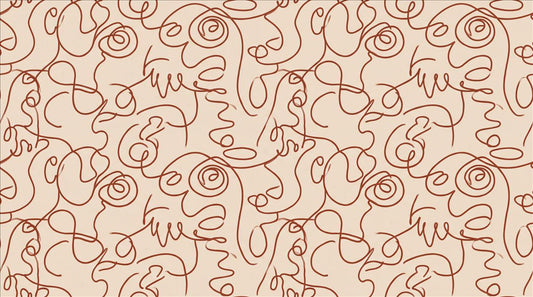 Warm Terracotta Line Art Faces Wallpaper Mural - image 2