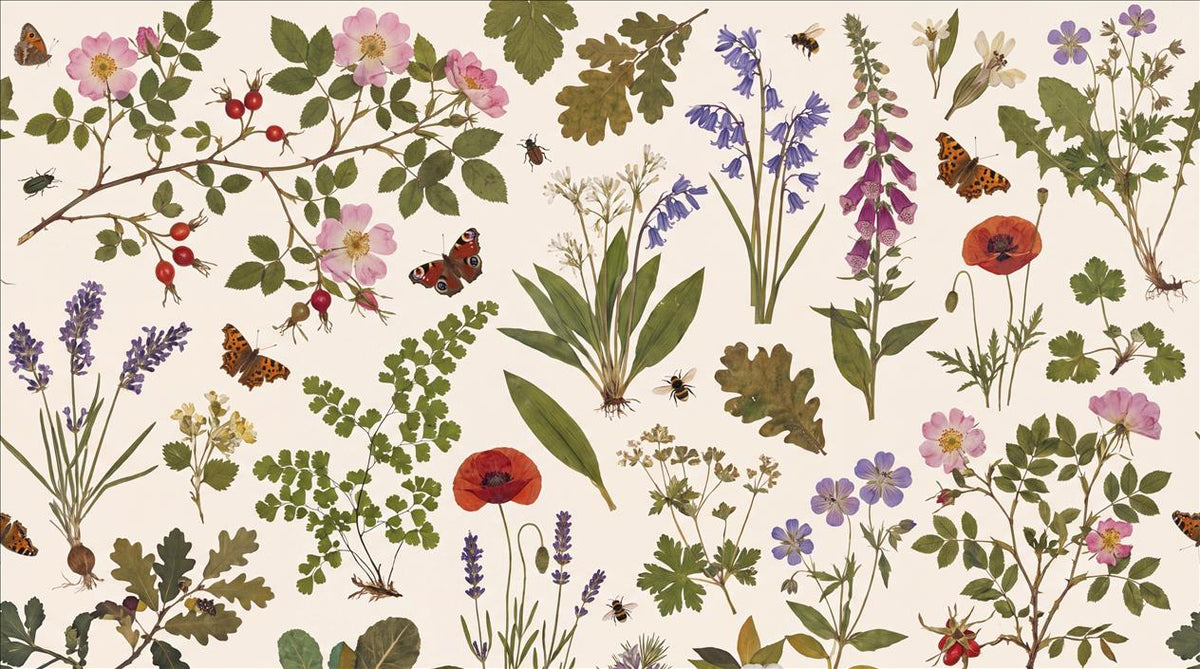 Natural Pressed Wildflowers and Butterflies Wallpaper Mural - image 2