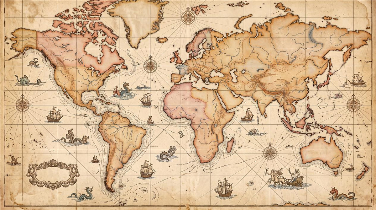 Scholarly Antique World Map Wallpaper Mural - image 2