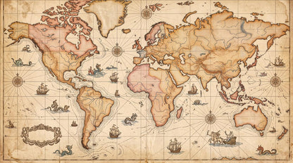 Scholarly Antique World Map Wallpaper Mural - image 2