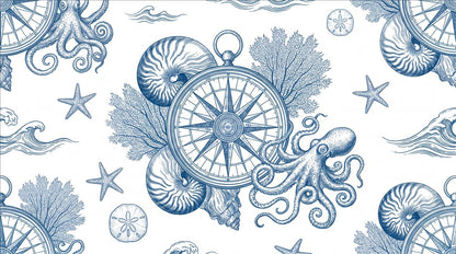 Compass Shells Starfish Wallpaper Mural - pattern detail