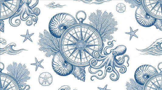 Compass Shells Starfish Wallpaper Mural - pattern detail
