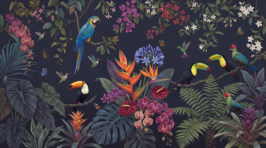 Lush Toucans Parrots and Orchids Wallpaper Mural - image 2