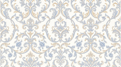 Refined Blue Gold Damask Scrolls Wallpaper Mural - image 5