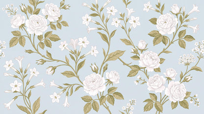Pale White Roses On Branches Wallpaper Mural - room view 4