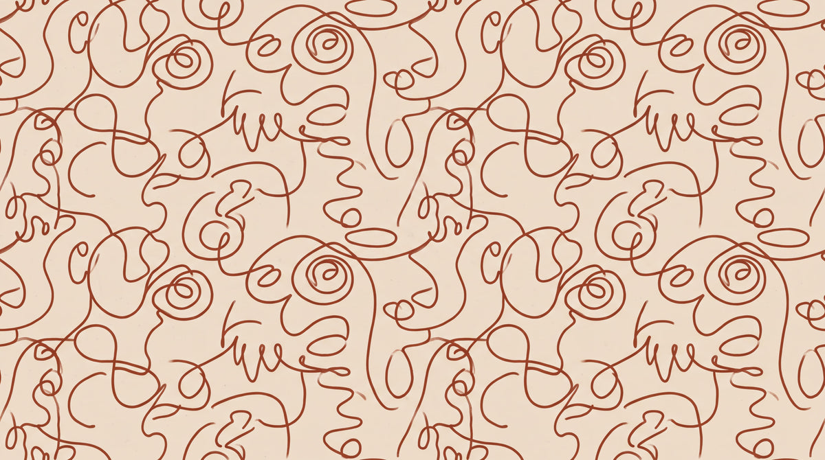 Warm Terracotta Line Art Faces Wallpaper Mural - image 6