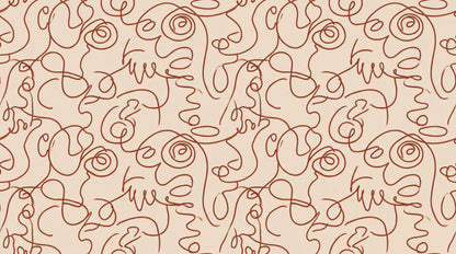 Warm Terracotta Line Art Faces Wallpaper Mural - image 6