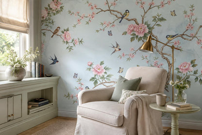 Airy Blossom Branches Birds and Butterflies Wallpaper Mural - image 3