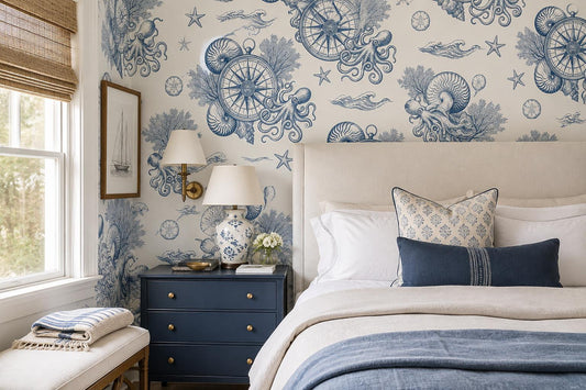 Compass Shells Starfish Wallpaper Mural - room scene