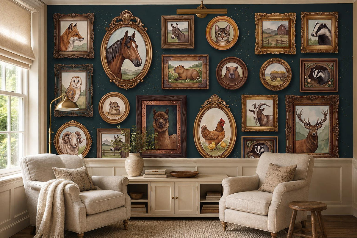 Quirky Framed Woodland Animal Portraits Wallpaper Mural - image 3