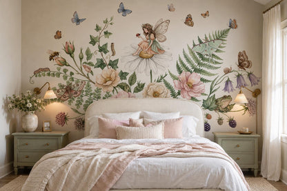 Gentle Fairy with Flowers and Butterflies Wallpaper Mural - image 1