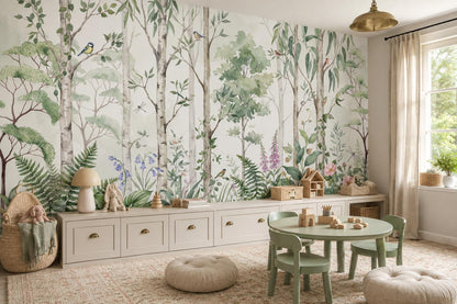 Fresh Birch Woodland and Flowers Wallpaper Mural - image 1