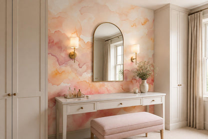 Soft Blush Alcohol Ink Clouds Wallpaper Mural - image 3
