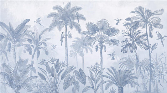 Pale Misty Palms And Birds Wallpaper Mural - pattern detail