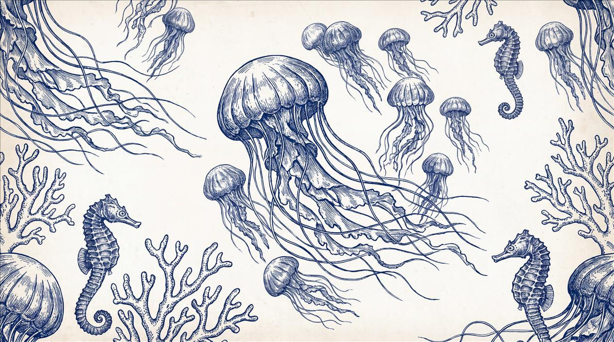 Jellyfish Seahorses Coral Wallpaper Mural