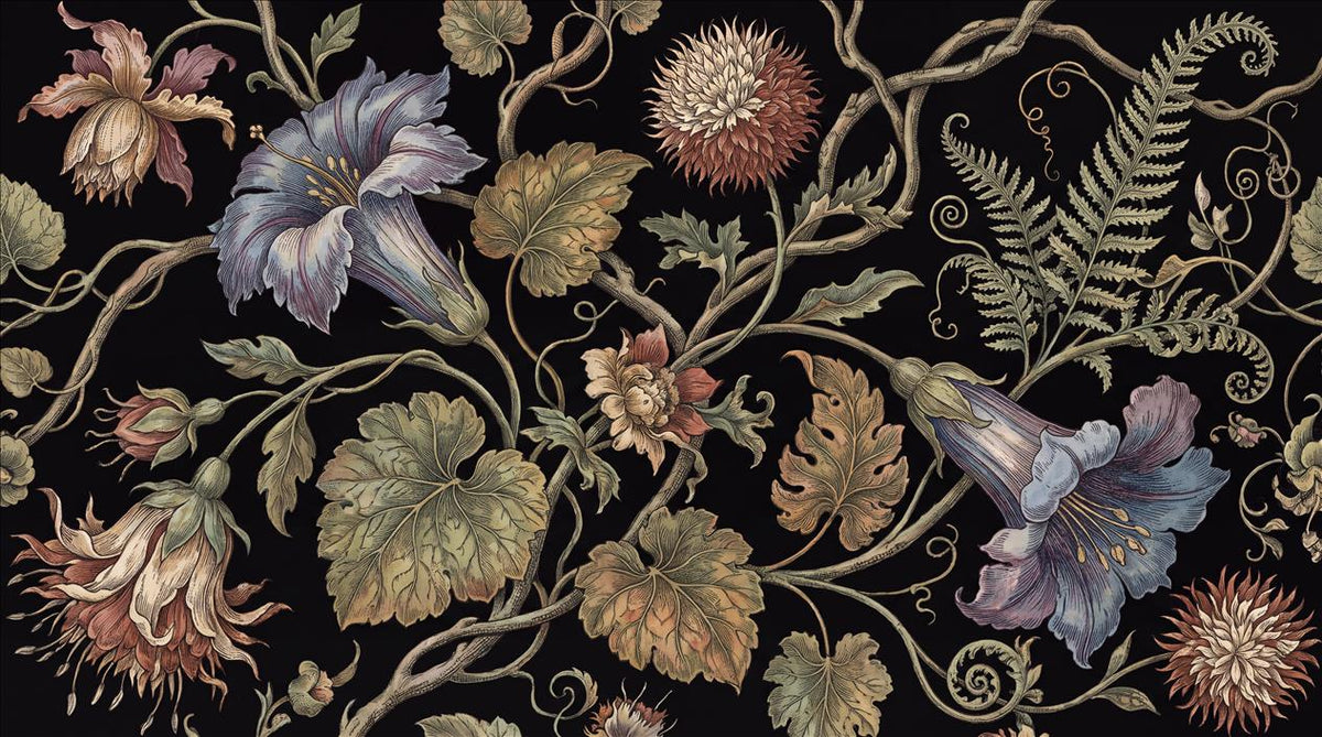 Moody Ornate Flowers and Ferns Wallpaper Mural - image 2