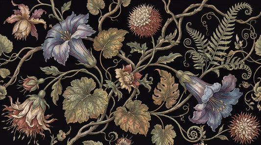 Moody Ornate Flowers and Ferns Wallpaper Mural - image 2