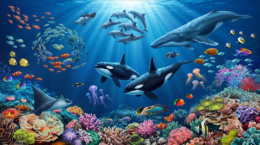 Vivid Orca Dolphins Whale and Coral Reef Wallpaper Mural - image 2