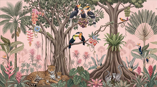 Playful Jungle Tree Leopard and Toucans Wallpaper Mural - image 2