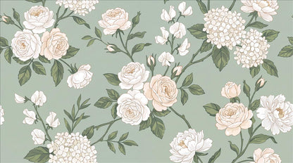 Calm White Roses and Hydrangeas Wallpaper Mural - image 2