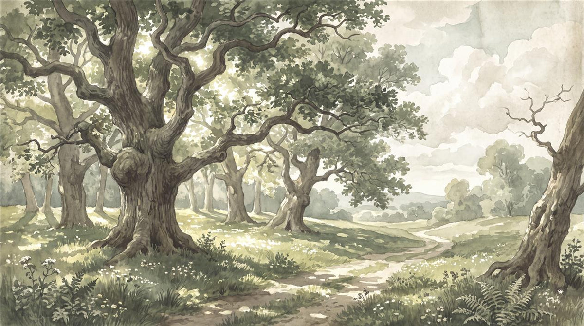 Majestic Sunlit Ancient Oak Grove Wallpaper Mural