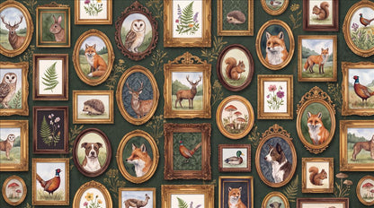Eclectic Framed Animal and Botanical Portraits Wallpaper Mural - image 2
