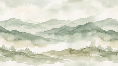 Layered Sage Green Mountains Wallpaper Mural - room view 4