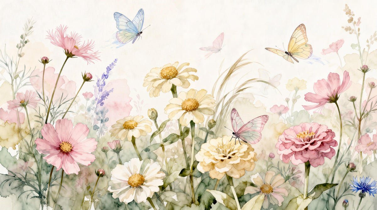 Cheerful Meadow Flowers and Butterflies Wallpaper Mural - image 5