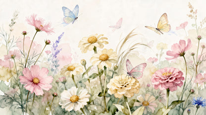 Cheerful Meadow Flowers and Butterflies Wallpaper Mural - image 5