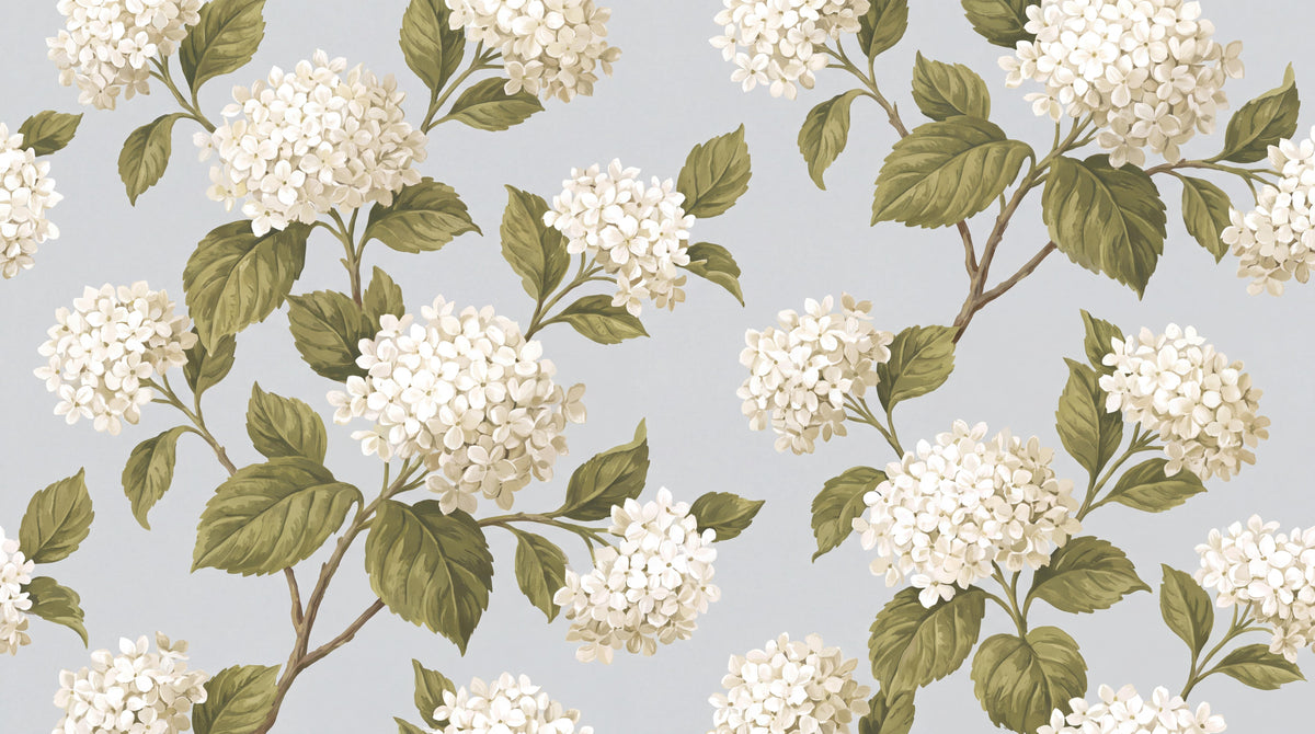 White Hydrangea Blossoms Wallpaper Mural - room view 5