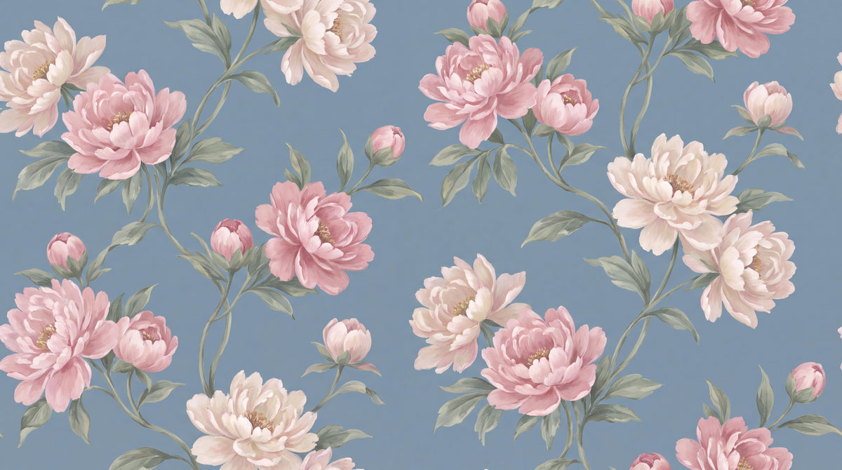 Romantic Pink Peonies On Blue Wallpaper Mural - image 6