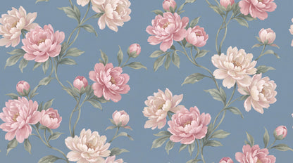 Romantic Pink Peonies On Blue Wallpaper Mural - image 6