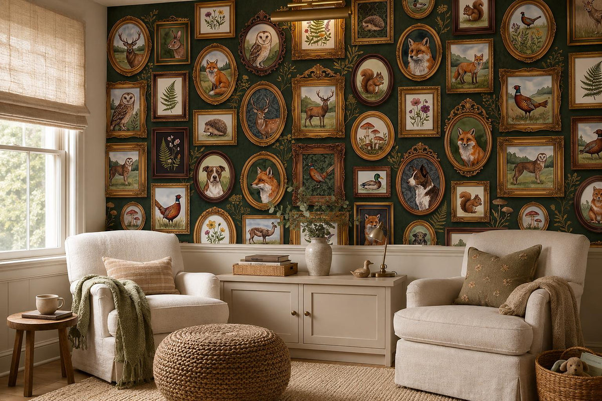 Eclectic Framed Animal and Botanical Portraits Wallpaper Mural - image 3