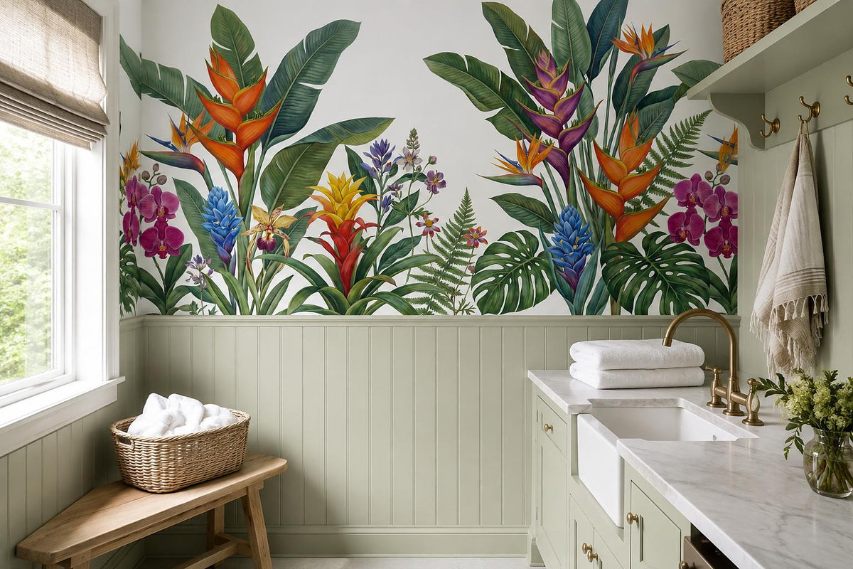 Vivid Bird of Paradise and Orchids Wallpaper Mural - image 4