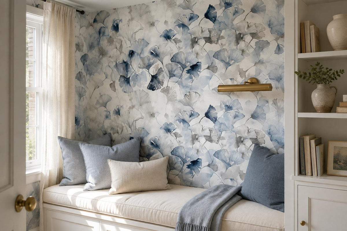Airy Blue Abstract Petal Shapes Wallpaper Mural - image 4