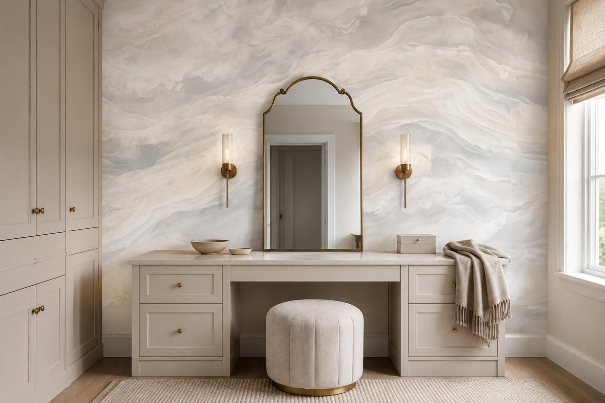 Calm White Marble Waves Wallpaper Mural - image 3