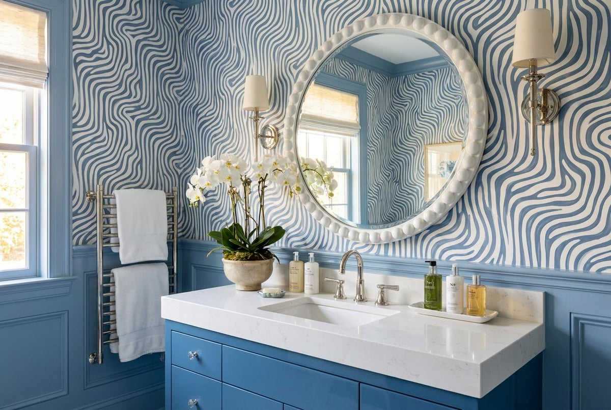 Cool Blue Wavy Stripes Wallpaper Mural - image 4