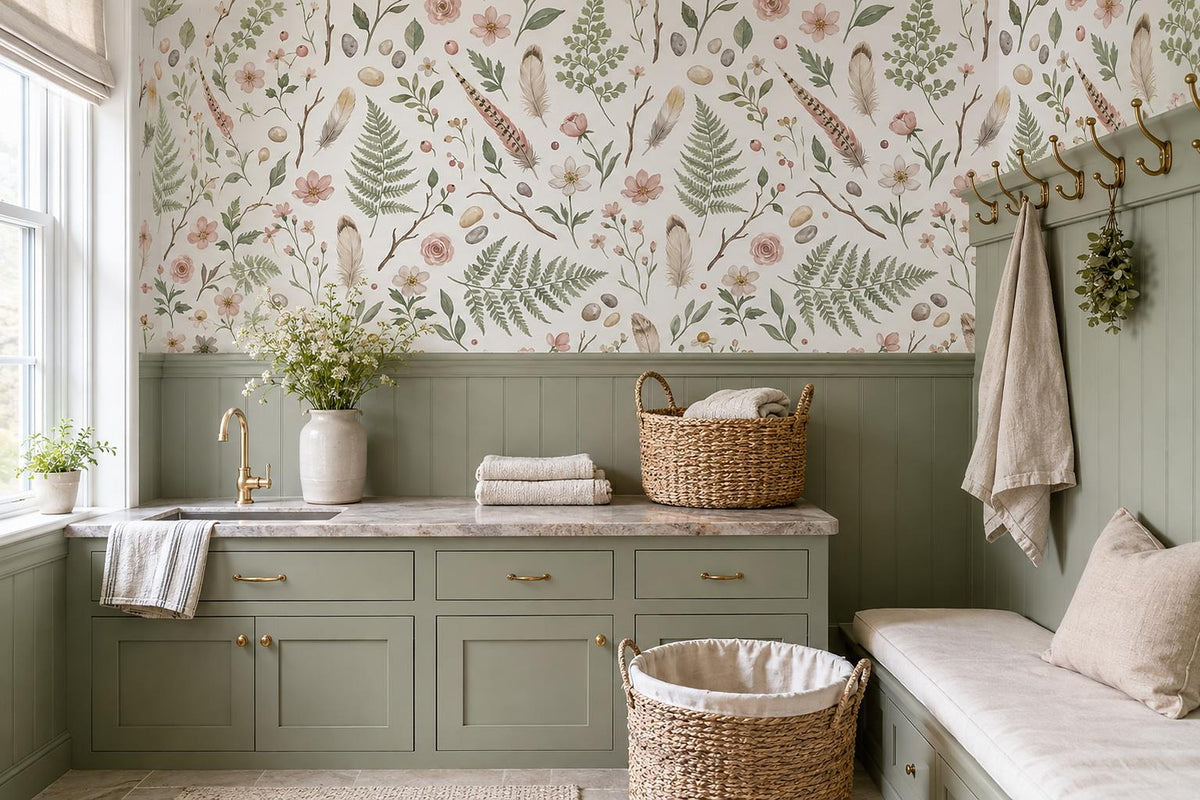 Soft Botanical Stems Feathers and Shells Wallpaper Mural - image 3